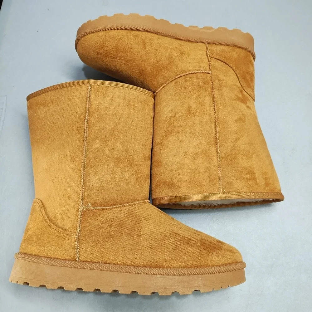 Womens Pop Murphy Winter Snow Boots US 9M Brown Faux Fur Lined Mid Calf Pull On